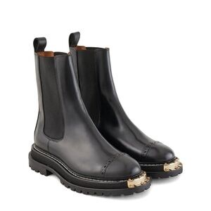 Sandro Black Leather Ankle Boots with Gold Accents
